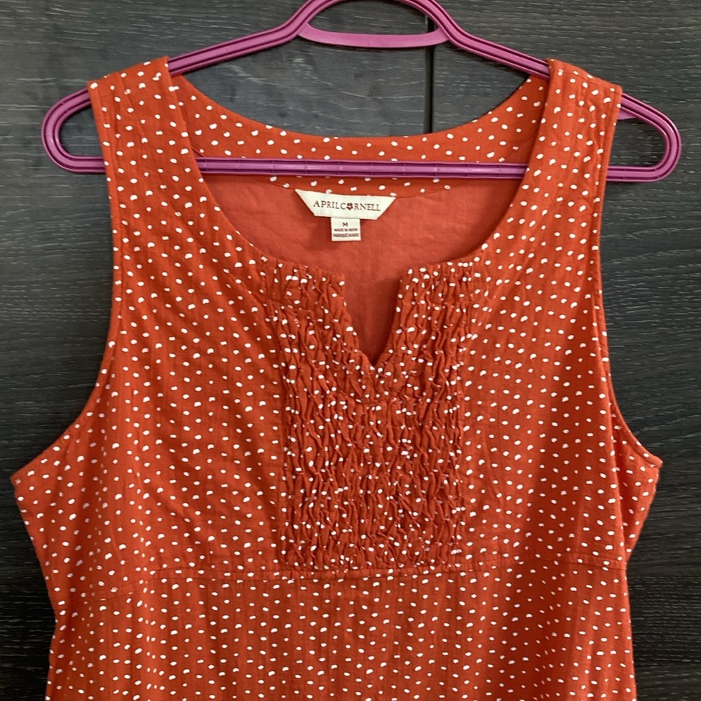 April Cornell Rust Polka Dot Sleeveless Dress